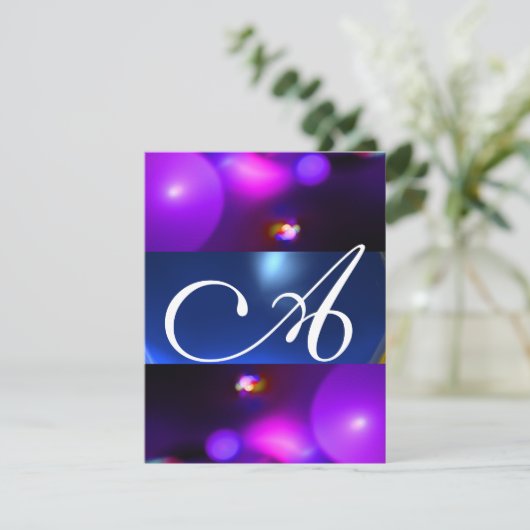 Invitation MONOGRAMME BULLE QUANTIQUE violet bleu (Debout devant)