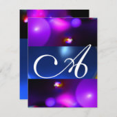 Invitation MONOGRAMME BULLE QUANTIQUE violet bleu (Devant / Derrière)