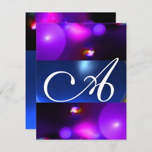 Invitation MONOGRAMME BULLE QUANTIQUE violet bleu (Devant / Derrière)