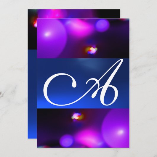 Invitation MONOGRAMME BULLE QUANTIQUE violet bleu (Devant / Derrière)
