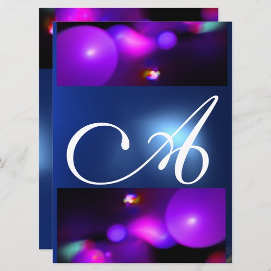 Invitation MONOGRAMME BULLE QUANTIQUE violet bleu (Devant / Derrière)