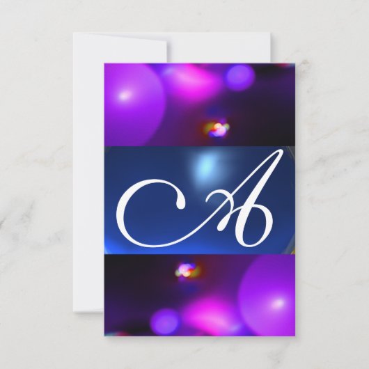 Invitation MONOGRAMME BULLE QUANTIQUE violet bleu rsvp (Devant)