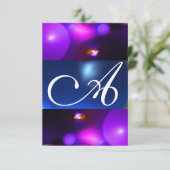 Invitation MONOGRAMME BULLE QUANTIQUE violet bleu rsvp (Debout devant)