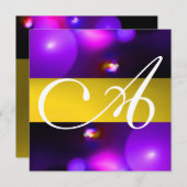 Invitation MONOGRAMME BULLE QUANTIQUE violet jaune (Devant / Derrière)
