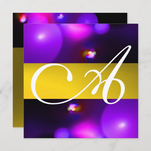 Invitation MONOGRAMME BULLE QUANTIQUE violet jaune (Devant / Derrière)