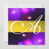 Invitation MONOGRAMME BULLE QUANTIQUE violet jaune (Devant)