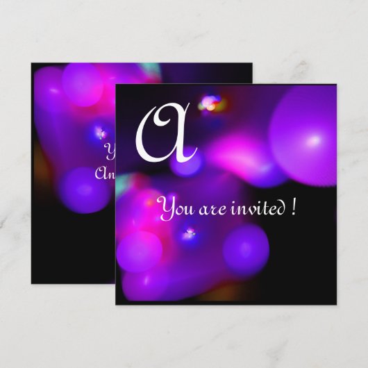 Invitation MONOGRAMME BULLE QUANTIQUE violet noir rose (Devant / Derrière)