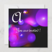 Invitation MONOGRAMME BULLE QUANTIQUE violet noir rose (Devant)