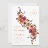 Invitation Monogramme Burange Orange Purple Floral Mariage (Devant)