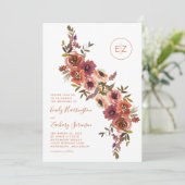 Invitation Monogramme Burange Orange Purple Floral Mariage (Debout devant)