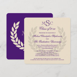 Invitation Monogramme Carré Classic Purple College Graduation