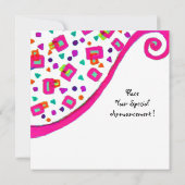 INVITATION MONOGRAMME CARRÉ DÉCO ABSTRAIT BLANC FUCHSIA ROSE (Dos)