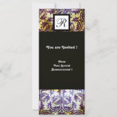 Invitation MONOGRAMME CARRÉE EN DAMAS ANCIEN, noir violet, or (Dos)