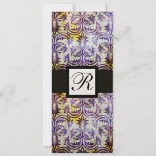 Invitation MONOGRAMME CARRÉE EN DAMAS ANCIEN, noir violet, or