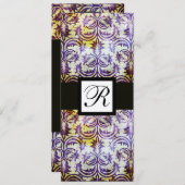 Invitation MONOGRAMME CARRÉE EN DAMAS ANTIQUE, noir violet, o (Devant / Derrière)