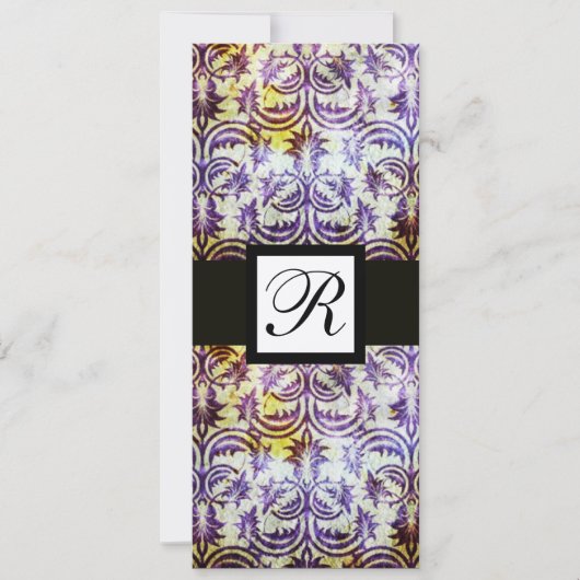 Invitation MONOGRAMME CARRÉE EN DAMAS ANTIQUE, noir violet, o (Devant)