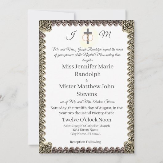 Invitation Monogramme Catholique Vintage Wedding (Devant)