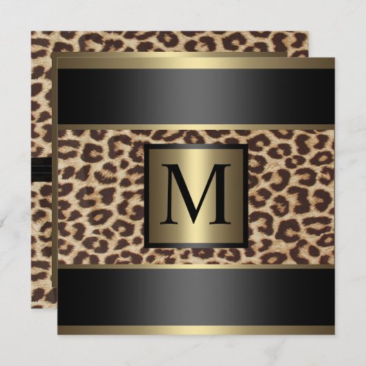 Invitation Monogramme Cheetah, Mariage léopard (Devant / Derrière)
