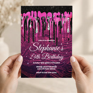Invitation Monogramme chic en rose vif et paillettes noires q