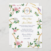 Invitation Monogramme Chinoiserie frontière avec Mariage de c (Devant / Derrière)