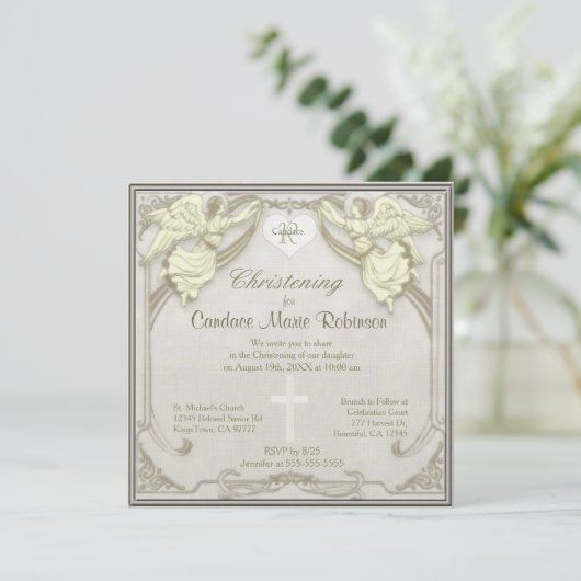 Invitation Monogramme Christening avec Angles (Debout devant)