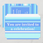 Invitation Monogramme ciel bandes bleues (Devant / Derrière)