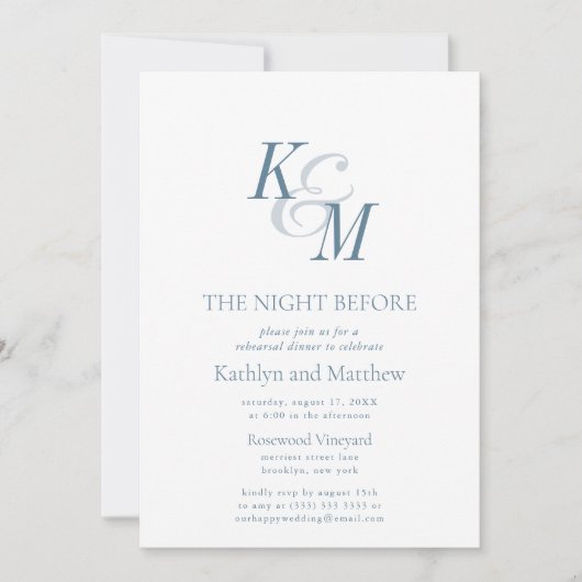 Invitation Monogramme Classique Bleu Duisâtre La Nuit Avant (Devant)