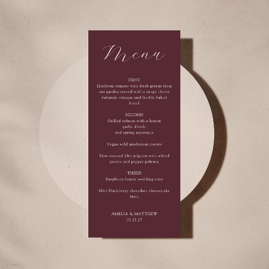 Invitation Monogramme classique Burgundy Script Menu imprimab
