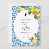 Invitation Monogramme classique Citron bleu Mariage méditerra (Devant)