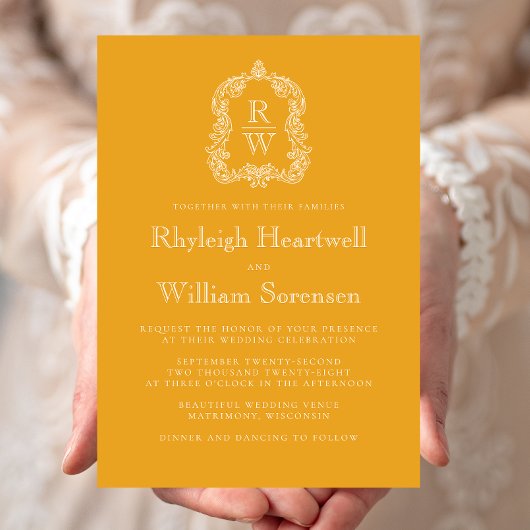 Invitation Monogramme classique Crest Marigold Jaune Mariage