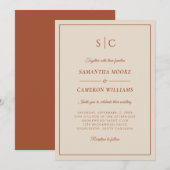 Invitation Monogramme Classique de Mariage Moderne en Terre C (Devant / Derrière)