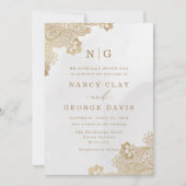 Invitation Monogramme classique dentelle or Mariage de crème (Devant)