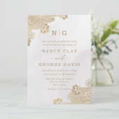 Invitation Monogramme classique dentelle or Mariage de crème (Debout devant)