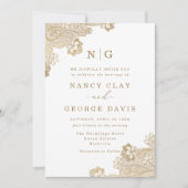 Invitation Monogramme classique dentelle or Ornate Mariage bl (Devant)