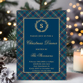 Invitation Monogramme classique Fête de Noël Plaid Bleu de co