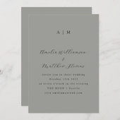 Invitation Monogramme classique gris et Mariage de script noi (Devant / Derrière)
