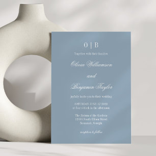 Invitation Monogramme classique Mariage bleu poussiéreux mini