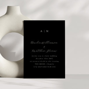 Invitation Monogramme classique Mariage de script noir formel