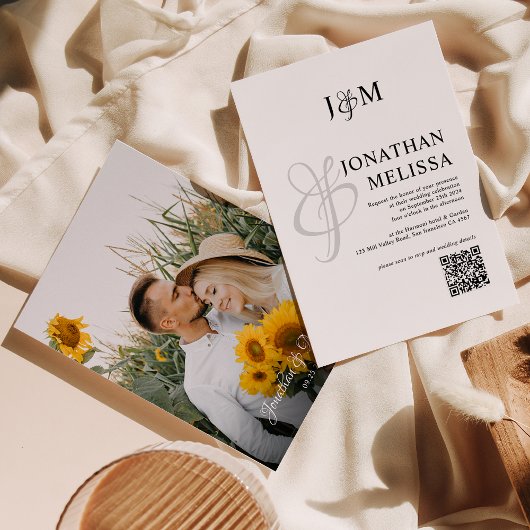 Invitation Monogramme classique Mariage de script photo QR Co