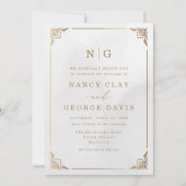 Invitation Monogramme classique Mariage de trame ornée or (Devant)