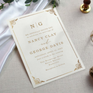 Invitation Monogramme classique Mariage de trame ornée or