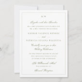 Invitation Monogramme Classique Mariage Élégant Vert de Mouss (Devant)