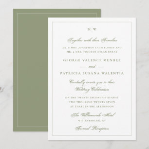 Invitation Monogramme Classique Mariage Élégant Vert de Mouss