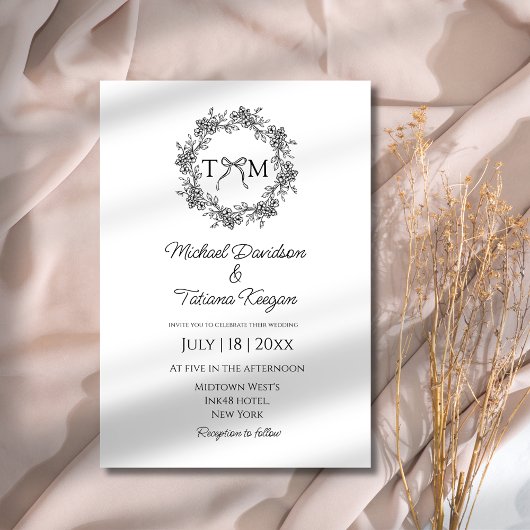 Invitation monogramme classique mariage floral botanique