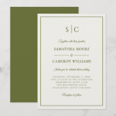 Invitation Monogramme classique Mariage moderne crème & vert (Devant / Derrière)