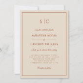 Invitation Monogramme classique Mariage moderne en terre cuit (Devant)