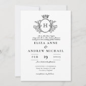 Invitation Monogramme classique Mariage noir et blanc (Devant)