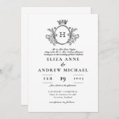 Invitation Monogramme classique Mariage noir et blanc (Devant / Derrière)