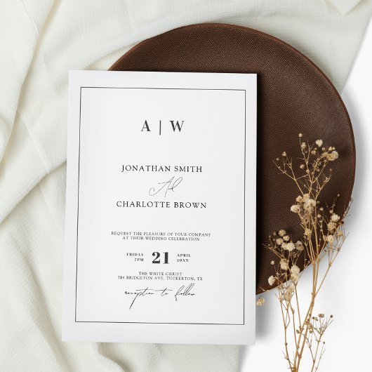 Invitation Monogramme classique Mariage noir et blanc