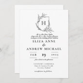 Invitation Monogramme classique Mariage noir et blanc (Devant / Derrière)